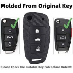 iSaddle for Audi Fob Cover - Carbon Fiber Pattern Car Key Protector for Audi A1 A3 A4 A5 A6 A6L A8 Q2 Q3 Q5 Q7 TT TTS R8 S3 S4 S5 S6 RS3 RS4 RS6 3 Buttons Flip Keyless Entry Smart Key Case/w Keychain