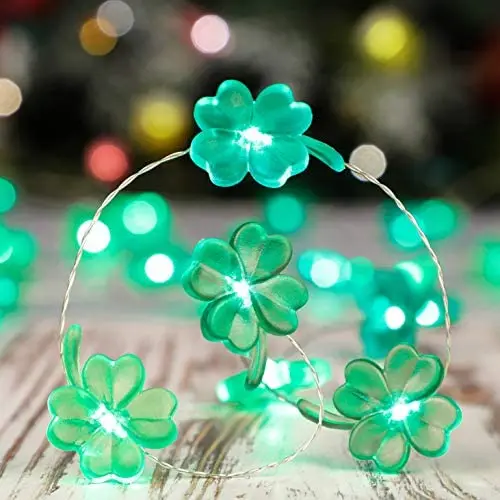 Irish Clover String Lights Decorating for St. Patrick’s Day, 10ft 40 LEDs Shamrock Green Bulbs, Battery-Powered with 9 Lighting Models Remote, Fairy Lighting Decorative for Indoor & Covered Outdoor Irish Clover String Lights Decorating for St. Patrick’s Day, 10ft 40 LEDs Shamrock Green Bulbs, Battery-Powered with 9 Lighting Models Remote, Fairy Lighting Decorative for Indoor & Covered Outdoor