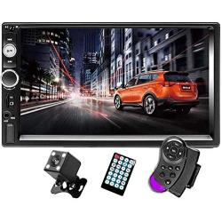 CAMECHO 7'' Double Din Car Stereo Audio Bluetooth MP5 Player USB FM Multimedia Radio+ 4 LED Mini Backup Camera with Steering Wheel Remote Support Mobile Phone Synchronization (Used in Android /iOS)