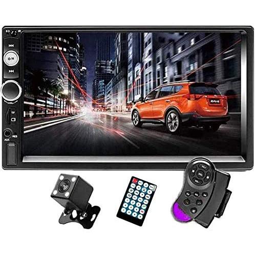 CAMECHO 7'' Double Din Car Stereo Audio Bluetooth MP5 Player USB FM Multimedia Radio+ 4 LED Mini Backup Camera with Steering Wheel Remote Support Mobile Phone Synchronization (Used in Android /iOS)