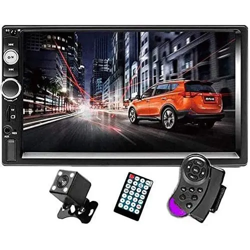 CAMECHO 7'' Double Din Car Stereo Audio Bluetooth MP5 Player USB FM Multimedia Radio+ 4 LED Mini Backup Camera with Steering Wheel Remote Support Mobile Phone Synchronization (Used in Android /iOS)