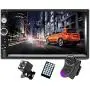 CAMECHO 7'' Double Din Car Stereo Audio Bluetooth MP5 Player USB FM Multimedia Radio+ 4 LED Mini Backup Camera with Steering Wheel Remote Support Mobile Phone Synchronization (Used in Android /iOS)