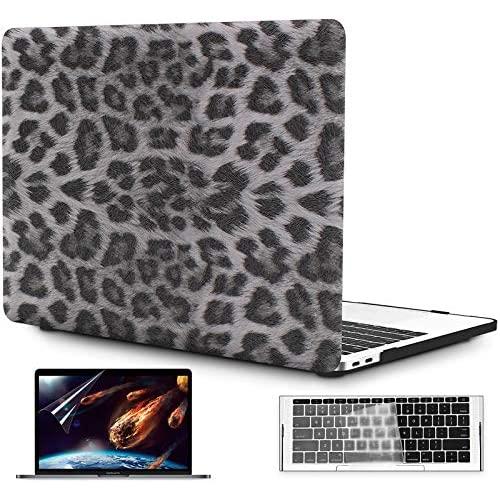 OneGet MacBook Pro 13 inch Case 2016 2017 2018 2019 Release A2159 A1989 A1706 A1708 PU Leopard Print PU Leather Hard Shell Case & Keyboard Cover&Screen Protector Compatible with MacBook Pro13(4189)