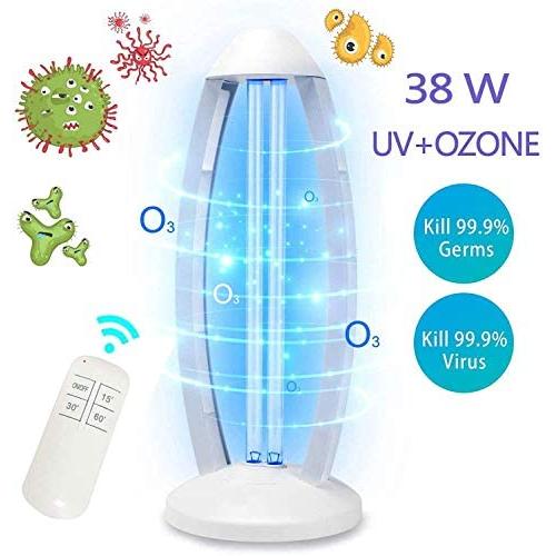 UV Light Sanitizer, UVC Disinfection Lamp, Remote Control Germicidal Lamp Steriliser Light Ultraviolet Ozone Sterilization for Home Kills 99% of Germs Viruses,38W