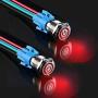 DaFuRui 2Pack 16mm 12V (Red) Latching Self-Locking Pushbutton Switch ON/Off Silver Stainless Steel with Blue LED Suitable for 16mm 5/8'' Mounting Hole