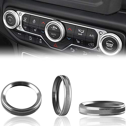 Climate Control Knob Covers for Wrangler JL， HVAC Radio Tuner Control Knobs Covers Trim Ring Bezels Interior Upgrade Kit，Compatible with Jeep Wrangler JL & Gladiators JT (2018-2021) - Silver