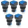 uxcell 5 Pcs 16mm Momentary Push Button Switch Blue LED Light Square Button 1 NO 1 NC Light 24V