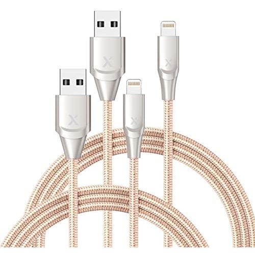 iPhone Charger Xcentz 3ft 2 Pack, MFi Certified Lightning Cable, High-Speed iPhone Charger Cable Durable Braided Charging Cord for iPhone 11/X/XS/XR/XS Max/8/7/7 Plus/6/5s, iPad Mini/Air, Gold