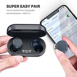 TOZO T12 Wireless Earbuds Bluetooth Headphones Premium Fidelity Sound Quality Wireless Charging Case Digital LED Intelligence Display IPX8 Waterproof Earphones Built-in Mic Headset for Sport Blue