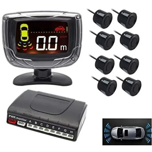 LED Display Car Rearview Reverse Radar System with 8 Parking Sensors, Sizet Front and Rear Parking Buzzer Beeps + LED Distance Display