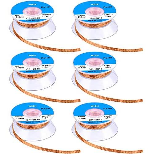 6 Pieces Solder Wicks No-Clean Solder Braided Wicks Desoldering Wicks, 1.5 meter Length (Blue, 0.1 Inch Width)