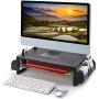 Simple Trending Metal Monitor Riser Stand and Computer Desk Organizer with Drawer, Black