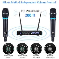 Kithouse S9 UHF Rechargeable Wireless Microphone System Karaoke Microphone Wireless Mic Cordless Dual with Bluetooth Receiver Box + Volume Control ECHO for Karaoke Singing Speech Meeting Church, 200FT