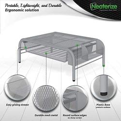 NEATERIZE Monitor Stand for Desk - Metal Monitor Stand Riser and Laptop Desk Stand with Organizer - Desktop Computer Stand and Monitor Riser Stand for Desk with Drawer - Improves Airflow - (Gray)
