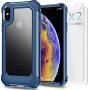 iPhone X Case, iPhone Xs Case with [ Screen Protector Tempered Glass x2Pack] SUPBEC Protective Phone Cover with Silicone PC+TPU Shockproof Rubber Heavy Duty Case for iPhone X/iPhone Xs-Clear Blue