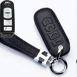 Jazzshion Leather Smart Key Cover Case Jacket Protector Holder for 2017 Mazda 3 6 Miata MX5 CX-5 CX-7 CX-9 SPEED3 4 Buttons Smart Key Fob Remote