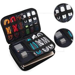 BUBM Double Layer Electronic Accessories Organizer, Travel Gadget Bag for Cables, USB Flash Drive, Plug and More, Perfect Size Fits for iPad Mini (Medium, Blue)