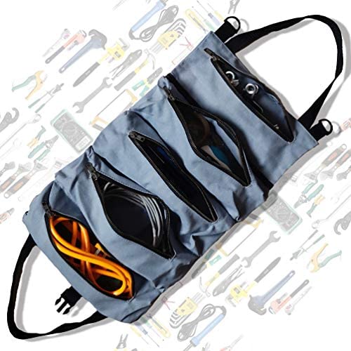 Rolling Tool Pouches for Men – Big Capacity Portable Tools Roll Up Organizer Canvas Pocket Thicken Wearable Store Wrench Screwdriver Bolts Hammers Nails