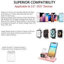 BENTOBEN 3 in 1 Charging Stand for Apple Watch Series 5/4/3/2, Airpods 2/1, Compatible with iPhone 12 Pro 2020 11 SE XS MAX XR XS 8 7 6 6 Plus 5s, iPad Tablet Stand (Original Cable Required),Rose Gold
