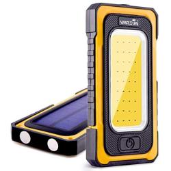 WARSUN Led Work Light, Rechargeable Work Light,Portable Magnetic Work Light, Waterproof LED Solar Flood Lights for Outdoor Camping Hiking Emergency Car Repairing (USB + Solar Charging, Yellow)