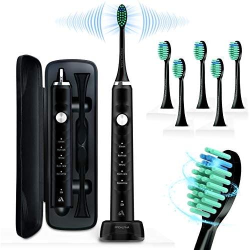 Proalpha Electric Toothbrush for Adults Rechargeable Sonic Electric Toothbrushes with Travel Case,6 Soft Replacement Bristle Heads 2 Mins Smart Timer Toothbrush Black