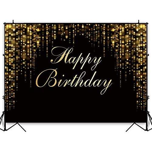Funnytree 7x5ft Happy Birthday Party Backdrop Black and Gold Glitter Bokeh Sequin Spots Photography Background Golden Sparkle Shining Dots Baby Adult Abstract Banner Cake Table Decoration Photo Booth