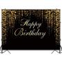 Funnytree 7x5ft Happy Birthday Party Backdrop Black and Gold Glitter Bokeh Sequin Spots Photography Background Golden Sparkle Shining Dots Baby Adult Abstract Banner Cake Table Decoration Photo Booth