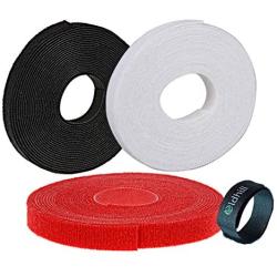 Oldhill Fastening Tapes Hook and Loop Reusable Straps Wires Cords Cable Ties - 1/2'' Width, 15 x 3 Rolls (Black, Red, White)