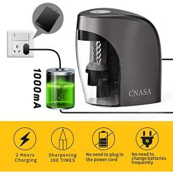 Electric Pencil Sharpener-CNASA Rechargeable Automatic Pencil Sharpener, Helical Blade to Fast Sharpen, Auto Stop Sharpener for 6-8mm No.2 & Colored Pencils for School Office Home Grey