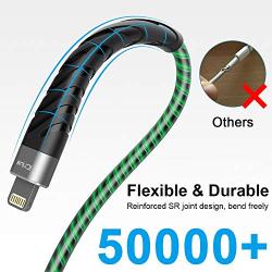 iPhone Charger, iCrius [Apple MFi Certified] 6Ft Led Light Up Lightning Cable USB Fast Charger Charging Cord Compatible with iPhone 11 Pro Max XS XR X 8 7 6 Plus SE iPad and More(Green)