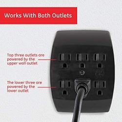 GE 6 Adapter, 3 Prong Outlets, Grounded, Wall Charger, Charging Station, Black, 54840, 1 Pack