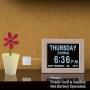 【Upgraded】 Digital Calendar Alarm Day Clock - with 8'' Large Screen Display, am pm, 5 Alarm, for Extra Large Impaired Vision People, The Aged Seniors, The Dementia, for Desk, Wall Mounted, White