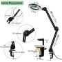 LANCOSC Magnifying Glass with Light for Close Work, 5-Diopter, 3 Color Modes, Stepless Dimmable, Adjustable Swivel Arm with Clamp, LED Magnifier Desk Lamp for Repair, Crafts, Reading, Sewing - Black