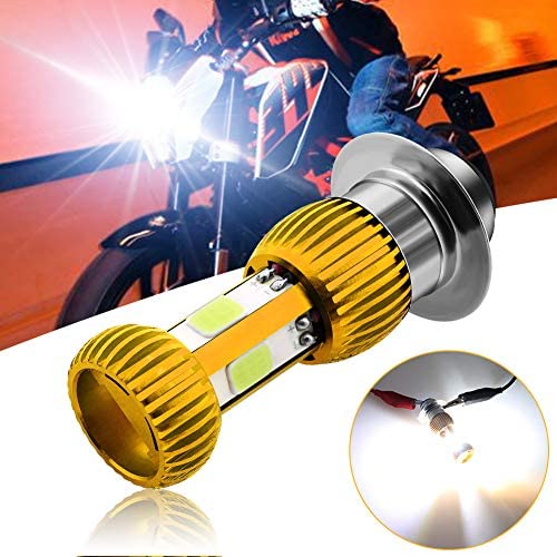 HONLEEX Mini AC/DC 9-85V P15D H6M LED Motorcycle Headlight Bulb,1600LM 3xCOB LEDs Hi/Lo Beam P15D-25-1 LED Bulb for ATVS Yamaha Motorbike Car Heamlamp.Pack of 1 (Golden)
