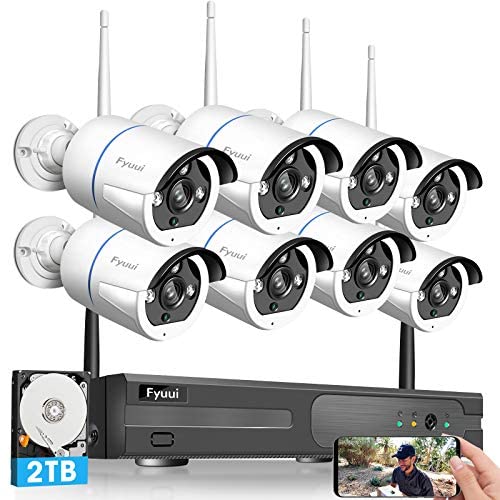 【2 Way Audio】 Wireless Security Camera System, Fyuui 1080P 8 Channel Wireless Surveillance NVR with 2TB Hard Drive, 8pcs 2.0 Megapixel (1920×1080P) WiFi IP Bullet Camera Outdoor Indoor, H.265+ NVR