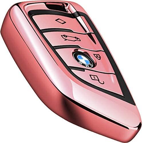 Intermerge for BMW Key Fob Cover,Blade Shape Soft TPU Key Case Shell Pouch for BMW New BMW X1 X3 X5 X6,BMW Series 1 2 5 7 Keyless Entry BMW Key Cover-Rose Gold