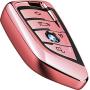 Intermerge for BMW Key Fob Cover,Blade Shape Soft TPU Key Case Shell Pouch for BMW New BMW X1 X3 X5 X6,BMW Series 1 2 5 7 Keyless Entry BMW Key Cover-Rose Gold