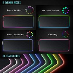 Large RGB Gaming Mouse Pad - 14 Light Modes Extended Computer Keyboard Mat with Durable Stitched Edges and Non-Slip Rubber Base, High-Performance Mouse Pad Optimized for Gamer 31.5X 11.8in