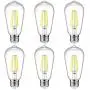 Ascher Vintage LED Edison Bulbs, 6W, Equivalent 60W, High Brightness Daylight White 4000K, ST58 Antique LED Filament Bulbs, E26 Medium Base, Non Dimmable, Clear Glass, Pack of 6