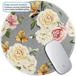 BOSOBO Mouse Pad, Blooming Rose Round Mousepad, Customized Gaming Mouse Mat for Laptop, Computer & PC, Durable Stitched Edges, Non-Slip Rubber Base, Enhanced Thickness, Waterproof