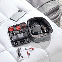 mDesign Fabric Travel Electronic Accessories Bag Organizer with Easy-Pull Zipper/Handle, Water-Resistant, Front Pocket - Holds Cords, Smart Phones, Earbuds, Batteries, Chargers, Travel Sizes - Gray
