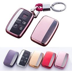 Soft TPU Smart Key Fob Case Holder Jacket Protector for Range Rover Evoque Velar Sport Discovery Freelander2 LR4 Land Rover Sport and Jaguar XF XJ XE F-PACE F-Type (Pink)