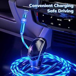 Flowing LED Magnetic Charging Cable 【3Pack,3.3ft,3.3ft,6.6ft】360°&180° Rotation Magnetic Phone Charger Cable 3 in 1 USB C,Micro USB Cable Compatible with iProduct