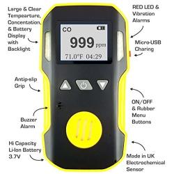 Carbon Monoxide CO Meter by Forensics | USA NIST Calibration | Dust & Explosion Proof | USB Recharge | Sound, Light and Vibration Alarms | 0-1000 ppm |