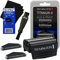 Remington Shaver Screens and Cutters Replacement Heads (SPF300) + Double Ended Shaver Brush + HeroFiber Cleaning Cloth Compatible with Remington F4900, F5800, F7800, F7805 Electric Razor for Men