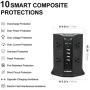 Power Strip Tower SAFEMORE Smart 8-Outlet 4-USB Surge Protector Desktop Power Plug Electrical Charging Station with 6.5ft Long Extension Cord 100-240V Outlet USB Tower for Home Office(Black)