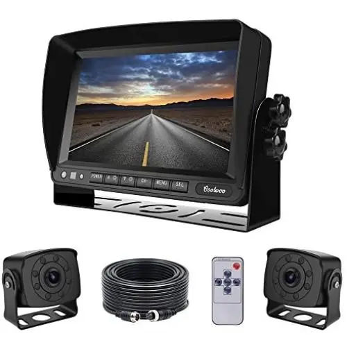 Dual Backup Cameras and Monitor Kit Wired for Van, RV, Semi Truck, 2 Upgraded 175º Wide View Infrared Waterproof Rear View Cams with 7 Inch Adjustable Display