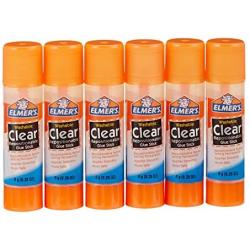 Elmers Clear Glue Sticks, Washable, 0.28 Ounce Glue Sticks for Kids | School Supplies | Scrapbooking Supplies | Vision Board Supplies, 6 Count