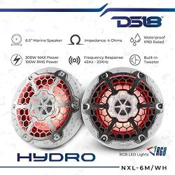 DS18 NXL-6M/WH White Marine Speaker - 6.5'', 2-Way, 300W Max, 100% UV Stable, IP65 Marine Grade Specs, 4 Ohms, Integrated RGB LED Lighting - for All Elements, UTV, ATV & Jeeps (2 Speakers) -White