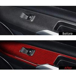 Charminghorse Real Carbon Fiber Interior Door Window Lift Switch Button Panel Decorative Frame Cover Trim Stickers for Ford Mustang 2015 2016 2017 2018 2019 Accessories (4 Pieces - Red)